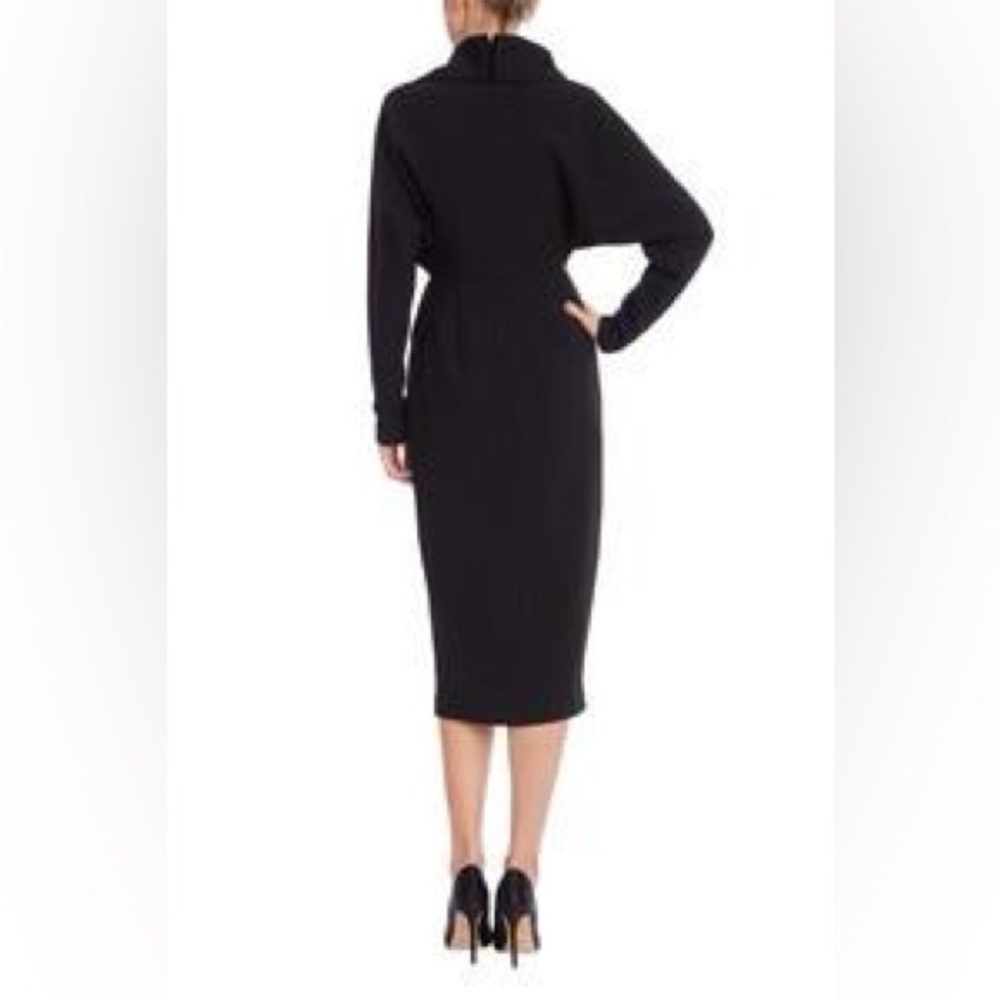Badgley Mischka Black Draped Cowl Neck Midi Dress Size 4 Elegant Cocktail - Picture 2 of 7